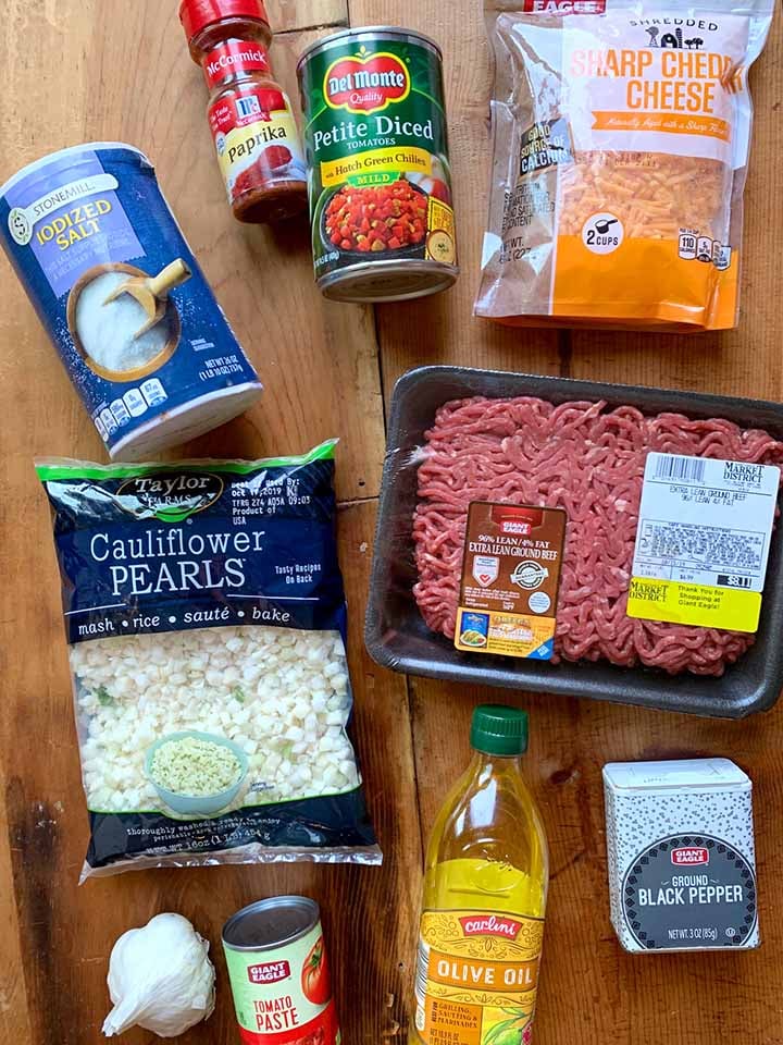the ingredients for the filling of Keto stuffed peppers