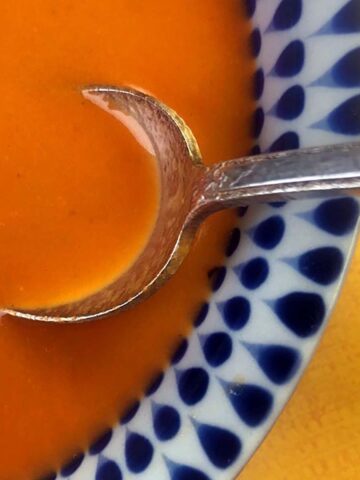 a spoonful of Keto Cream of Tomato Soup