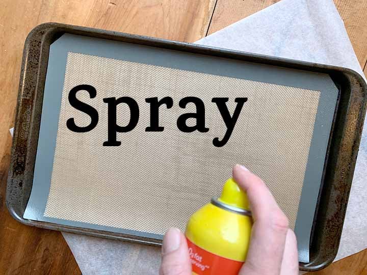 step 2 spray a parchment covered cookie sheet with cooking spray