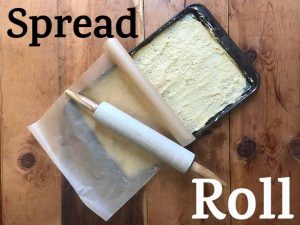 step 4 spread out batter and roll with a rolling pin
