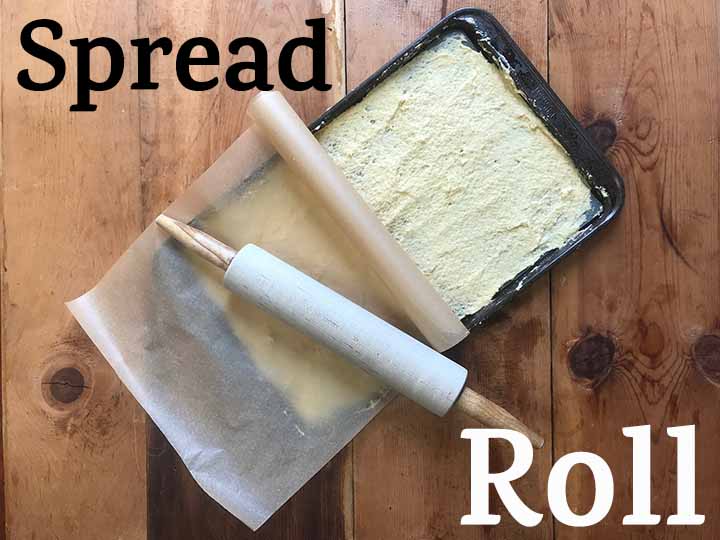 step 4 spread out batter and roll with a rolling pin