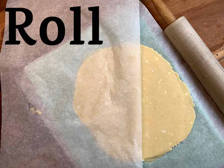 step 7 roll out dough between two sheets of parchment paper