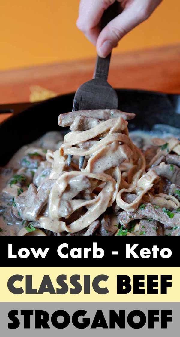 Pinterest Pin for Keto Beef Stroganoff