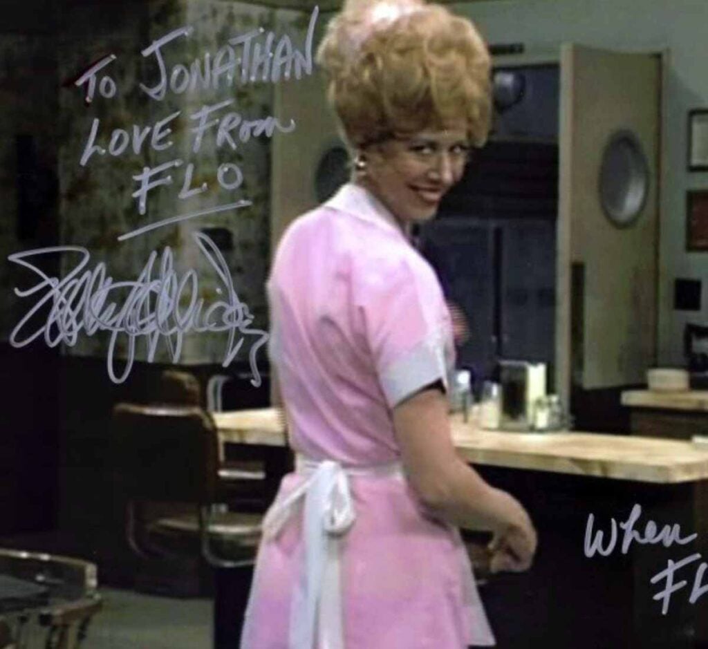 signed photo of Polly Holliday, who played Flo from Mel's Diner