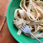 a fork holds some gluten free Psyllium Husk noodles