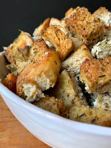 a bowl of Keto Bread Stuffing