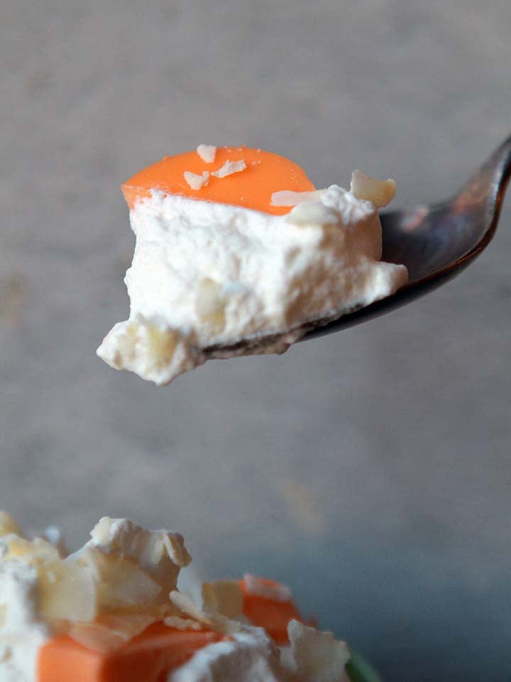 a spoonful of low carb whipped cream and Jello