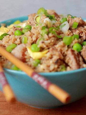 a bowl of Keto Pork Fried Cauli Rice