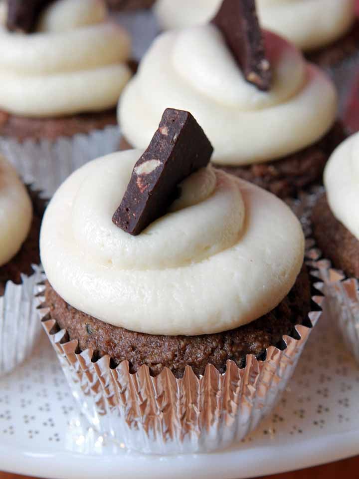 a close up of a gluten-free chocolate cupcake
