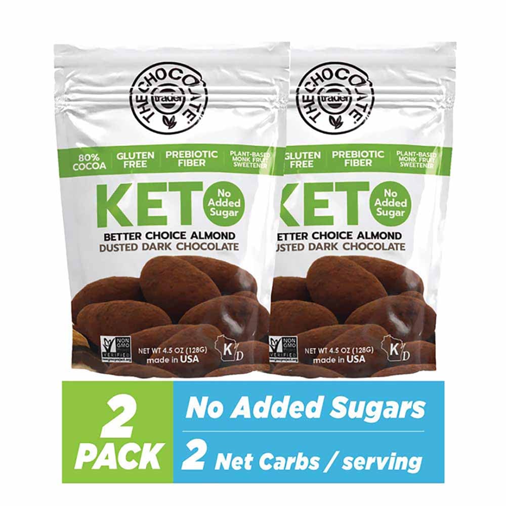 a 2-pack of The Chocolate Trader Keto Chocolate Dusted Almonds