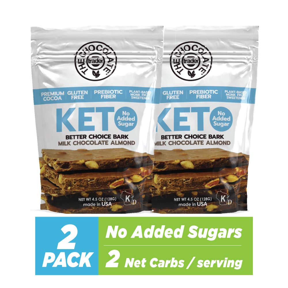 a 2-pack of The Chocolate Trader Keto Milk Chocolate Almond Bark