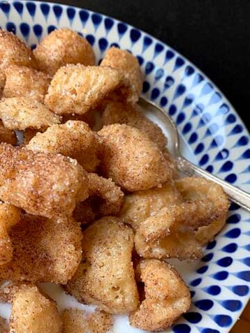 a bowl of Keto pork rind cinnamon cereal