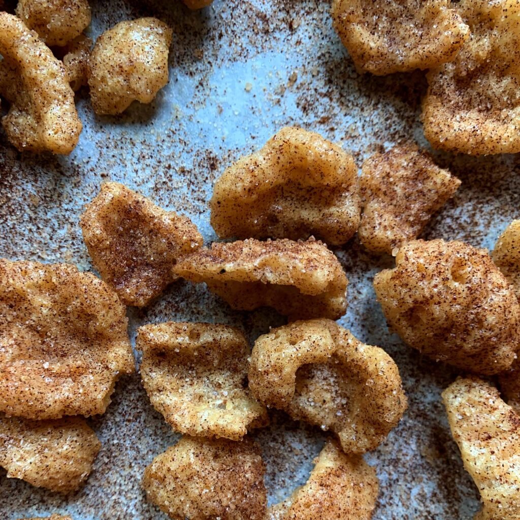 a top down view of sweetened Keto pork rind cereal