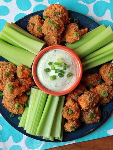 a top down view of Keto buffalo cauliflower bites