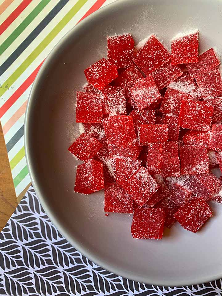 a gray bowl filled with sugar-free gum drops