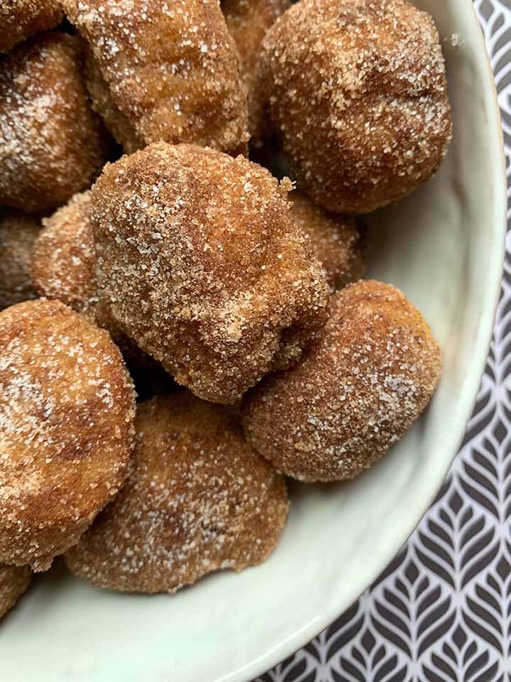 a close up of cinnamon sugar free pretzel bites