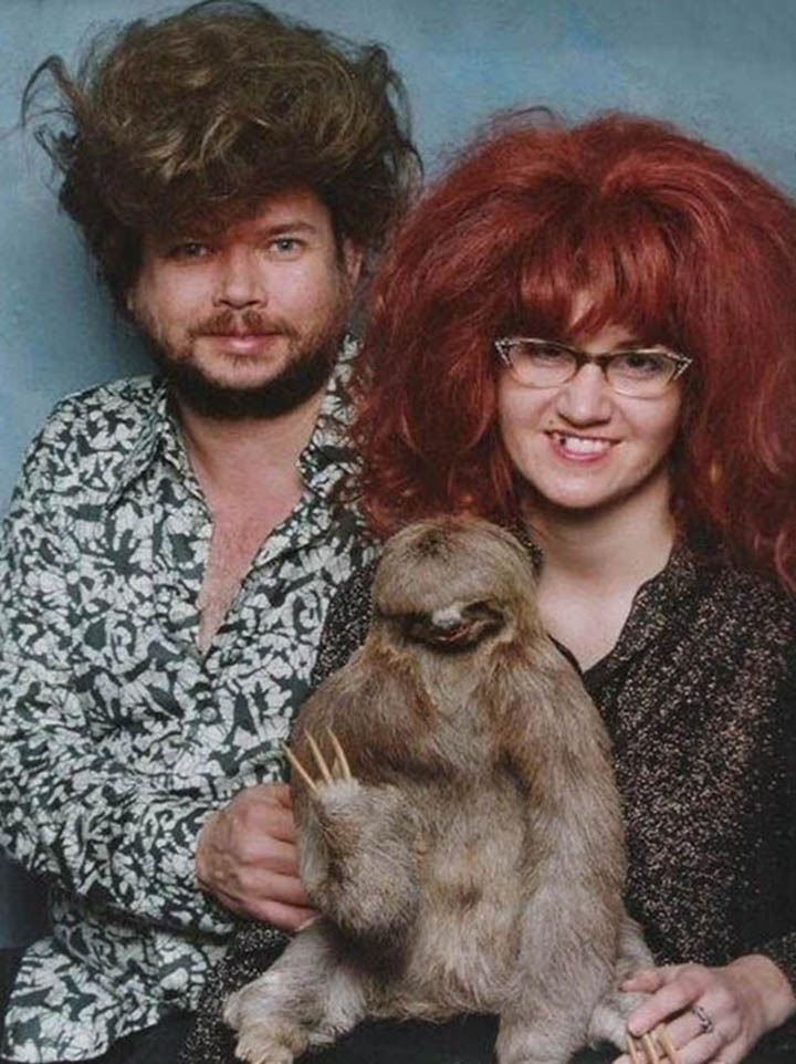 a couple who love sloths and big hair dos