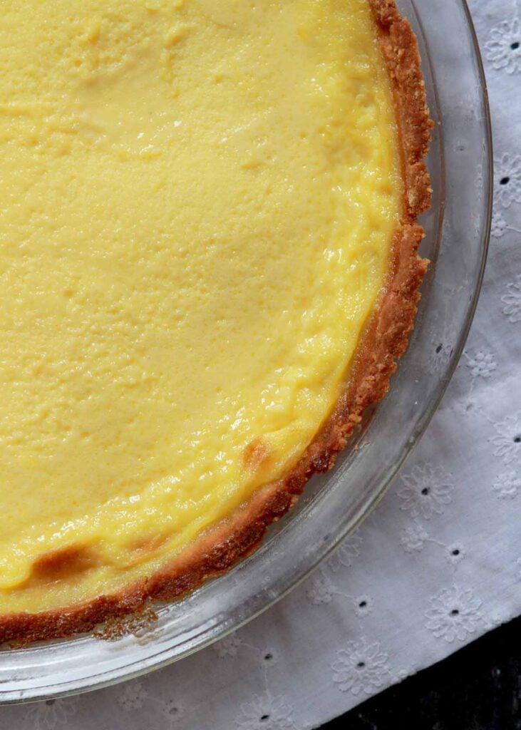 a top down view of a low carb egg custard pie