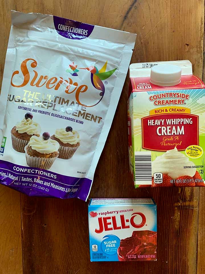 the ingredients of creamy Keto Jello whips