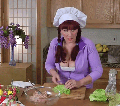 a gif of a chesty Russian woman rolling a Keto cabbage roll