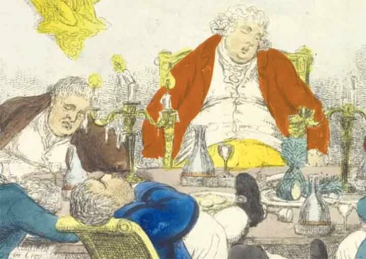 a painting from the 1800's of men who ate too much and fell asleep