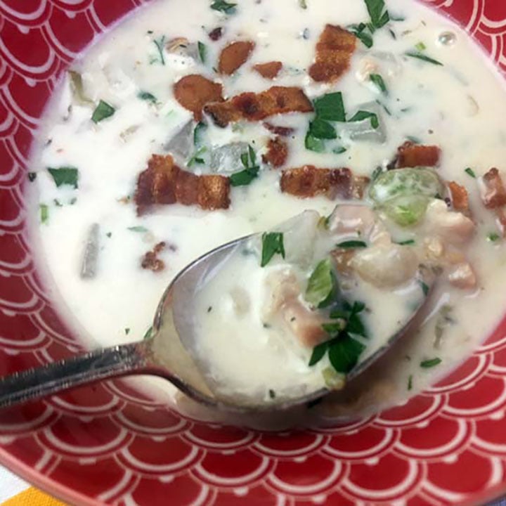 a spoonful of Keto Clam Chowder