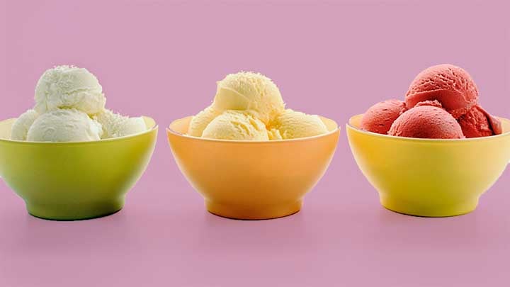 three bowls of classic sherbet and sorbet