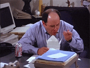 a gif of George Costanza eating Chinese Food