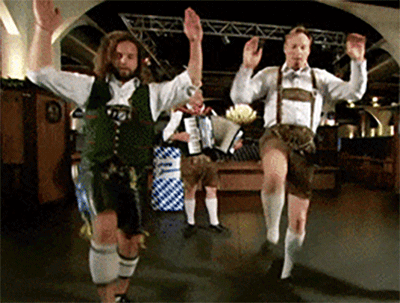 a gif of Conan O'Brien dancing to a German song