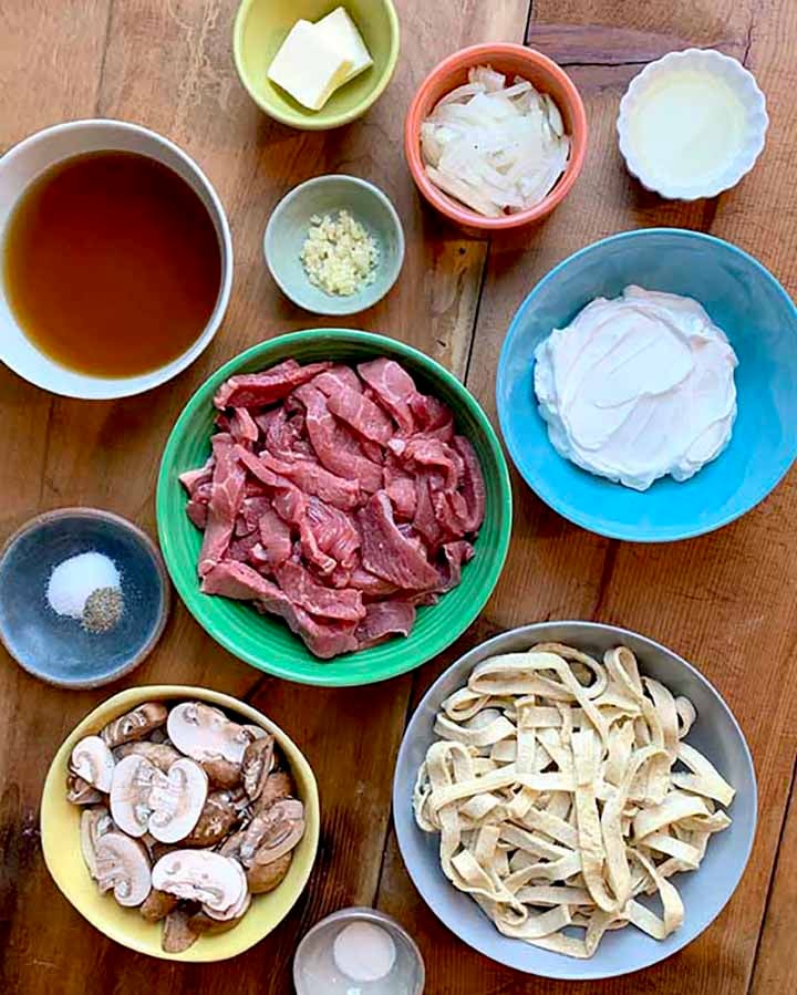 ingredients for Keto Beef Stroganoff