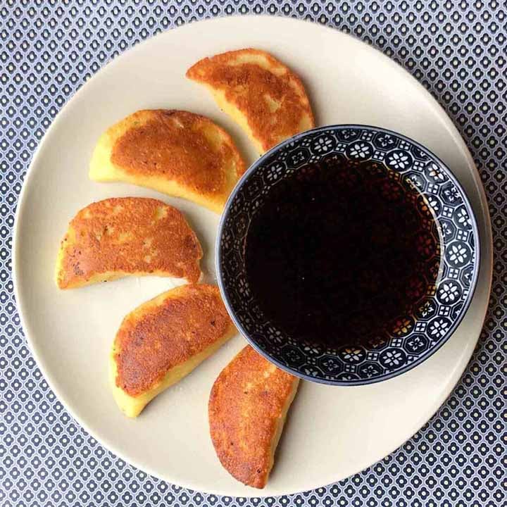 a top down view of a plate of Keto  Dumplings