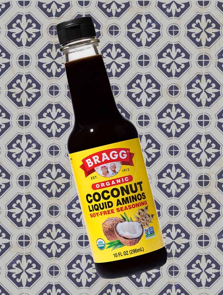 a bottle of Bragg coconut aminos