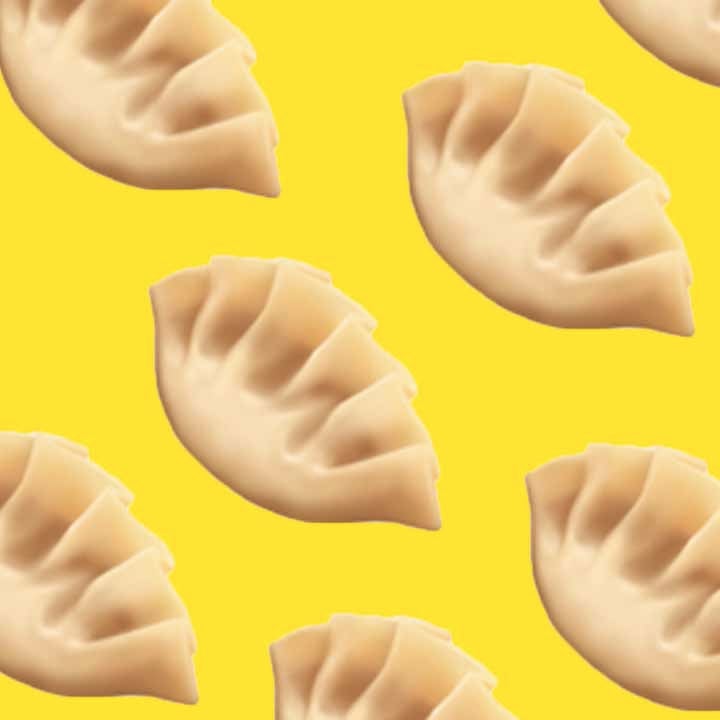 a pattern of dumplings against a yellow background