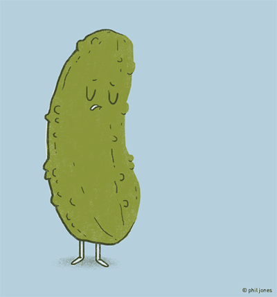 a gif of a pickle with sunglasses that says "Dill with It"