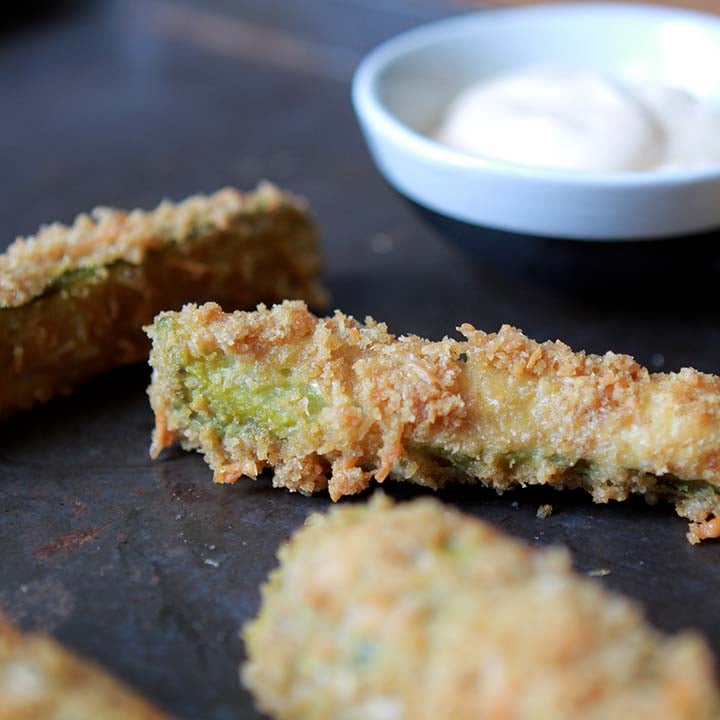 close up of low carb fried dill pickles