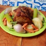 a Keto Pot Roast and Vegetables on a green platter