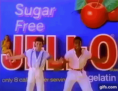 a gif of aerobic dancers in a Sugar Free Jello Commercial