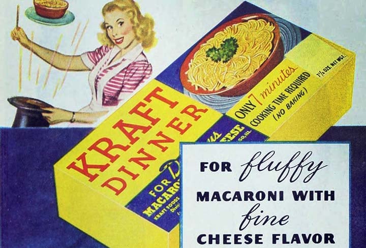 a vintage ad for Kraft Macaroni and Cheese Dinner