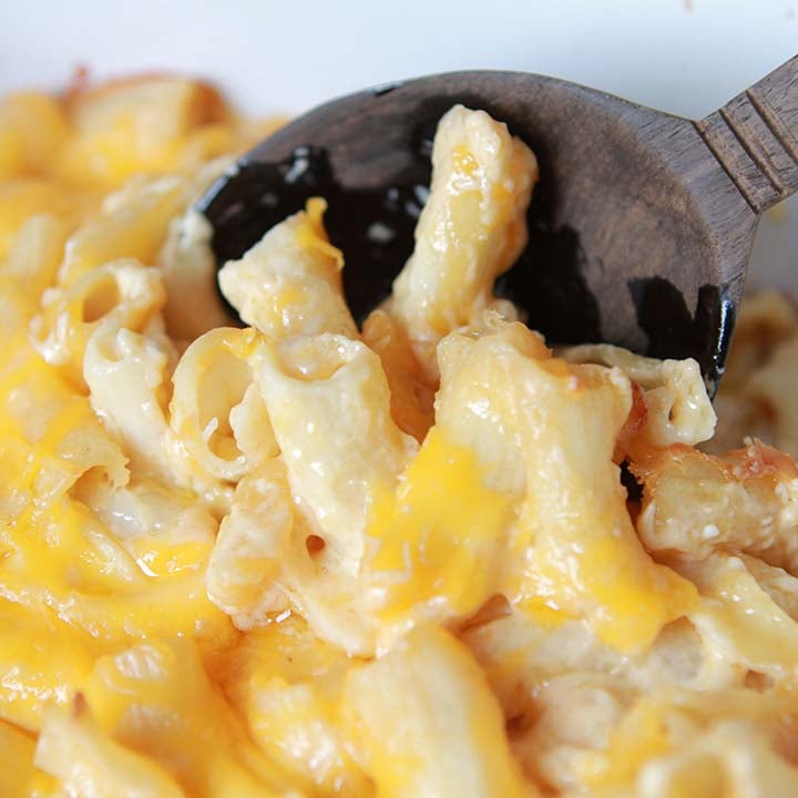 a spoon serves low carb mac and cheese