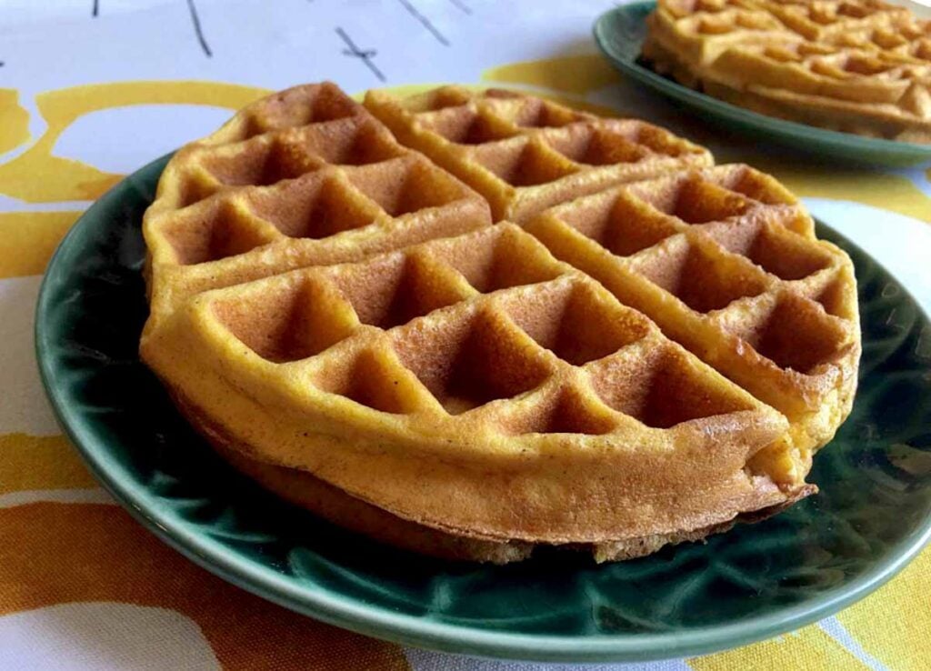 two Keto Pumpkin Waffles