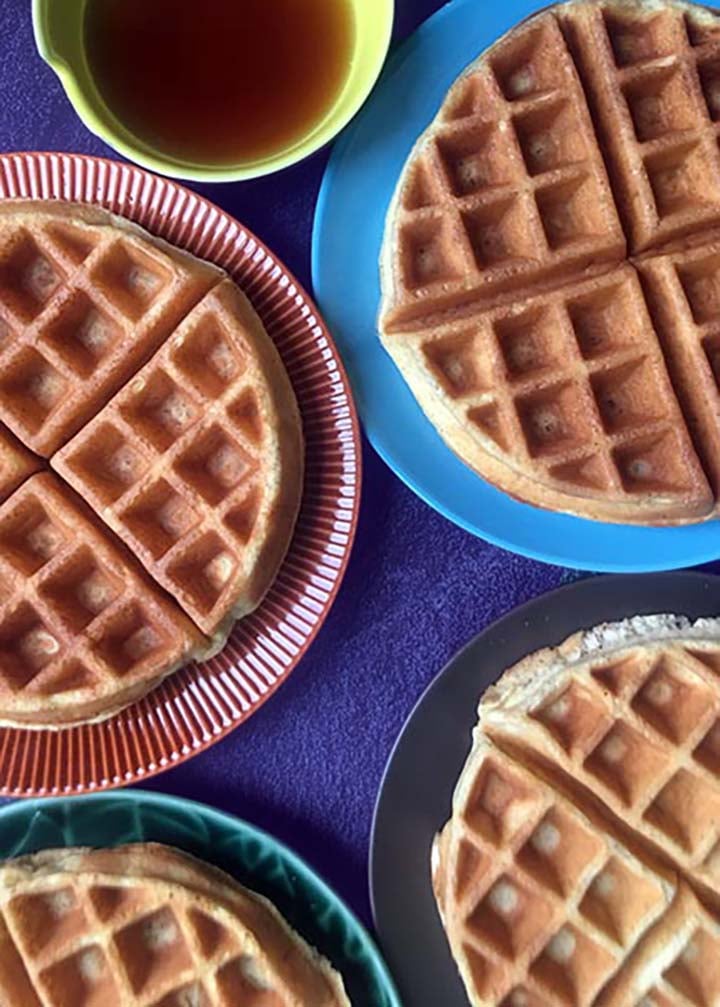 a top down view of 4 Keto waffles