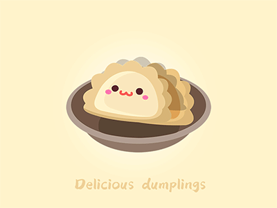 a gif of dumplings hopping that says "Delicious Dumpilngs"