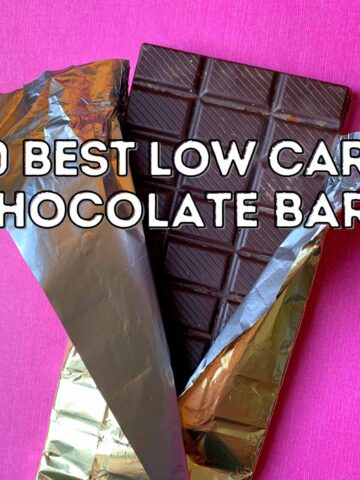 a low carb candy bar with text that says 10 best low carb chocolate bars