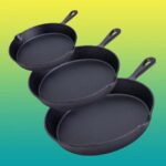 3 cast iron skillets