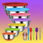 Set of mixing bowls and silicone tools
