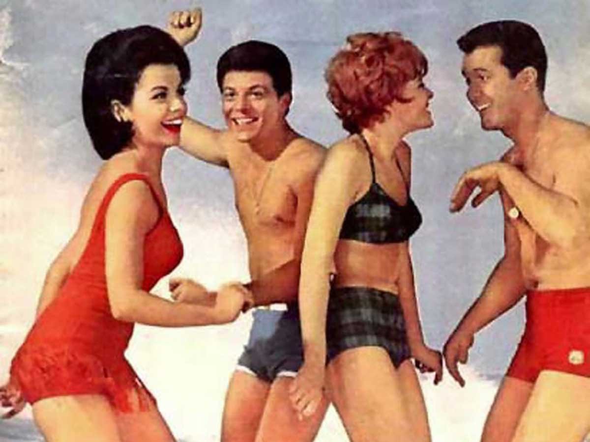 a 1950s image of Frankie Avalon dancing with Annette Funicello
