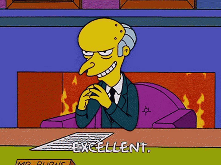 a meme of Mr Burns from the Simpsons saying Excellent
