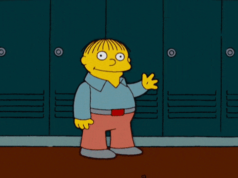 a gif of Ralph from the Simpsons waving goodbye
