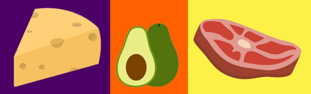 illustration of cheese, avocado and steak