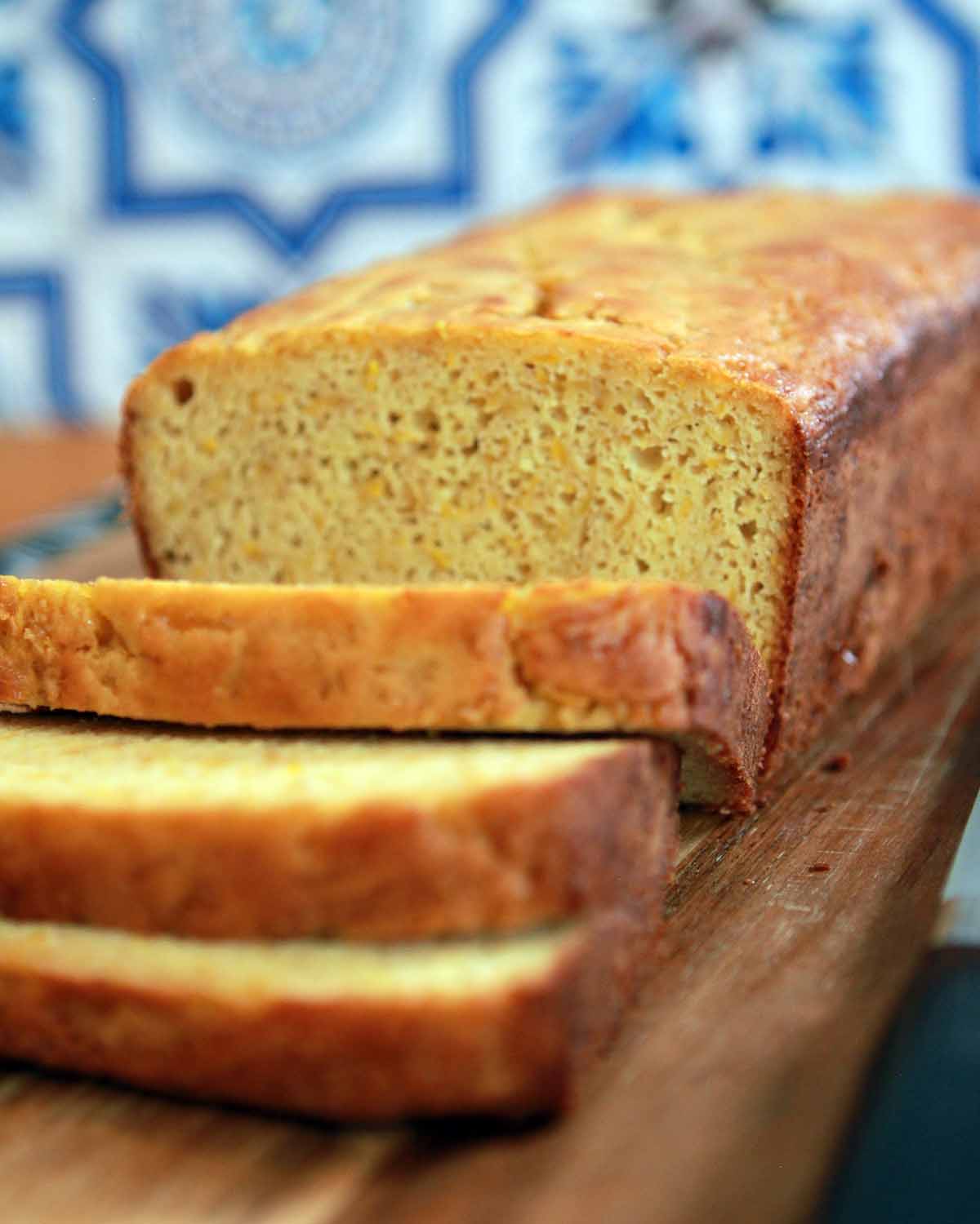 a sliced loaf of low carb banana bread